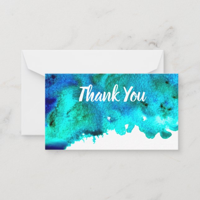 Blue watercolor abstract ocean design note card (Front)
