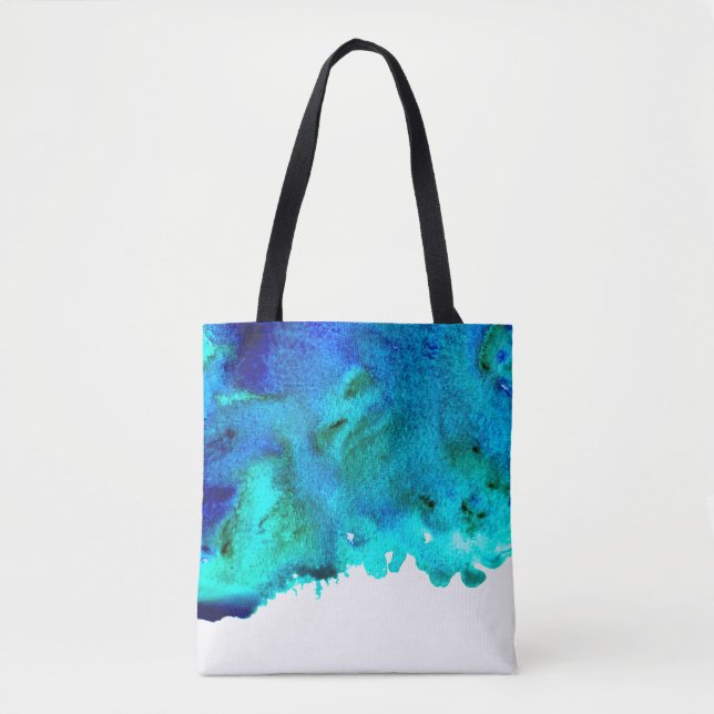 Blue watercolor abstract ocean design tote bag (Front)