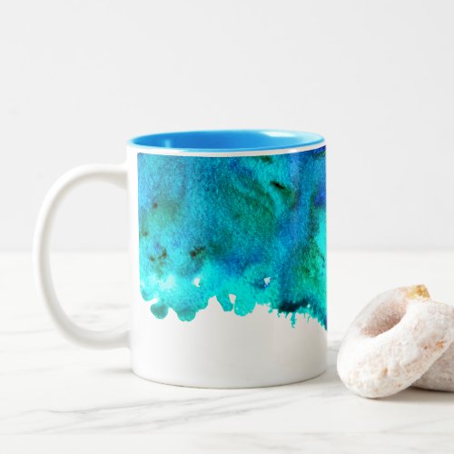 Blue watercolor abstract ocean design Two_Tone coffee mug