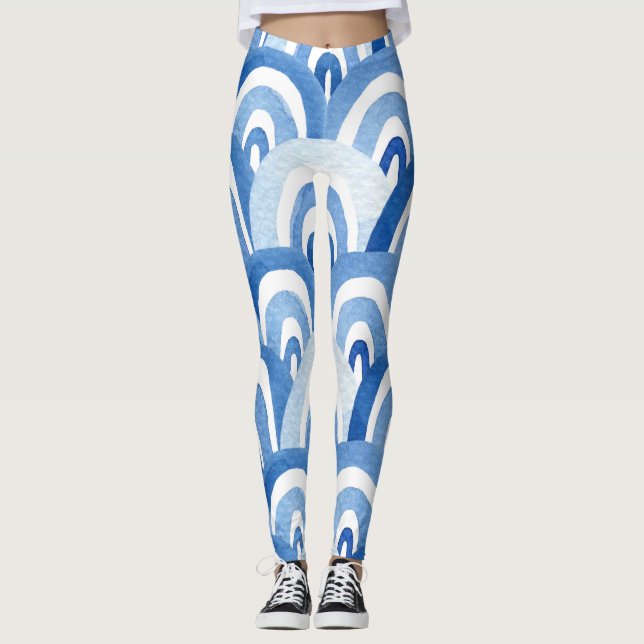 Blue Watercolor: Abstract Sea Waves Leggings (Front)