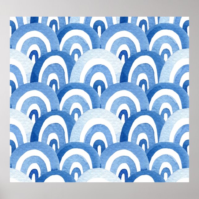 Blue Watercolor: Abstract Sea Waves Poster (Front)