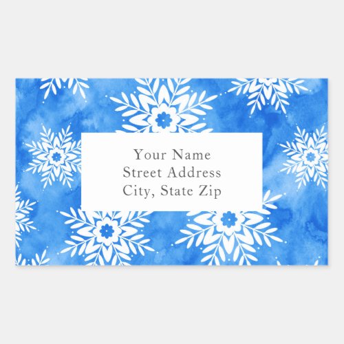 Blue Watercolor Abstract Snowflakes Label