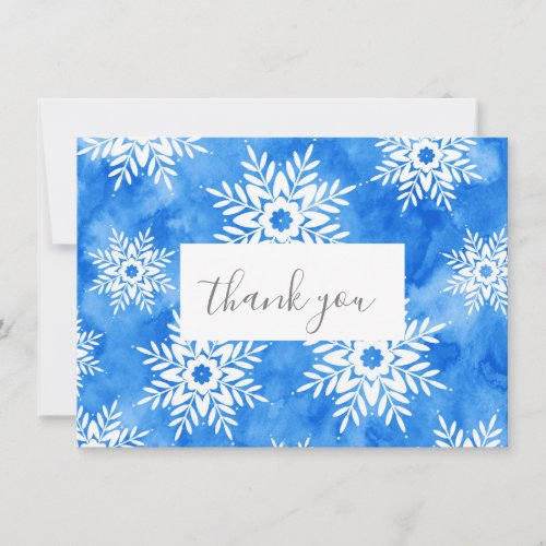 Blue Watercolor Abstract Snowflakes Thank You Card