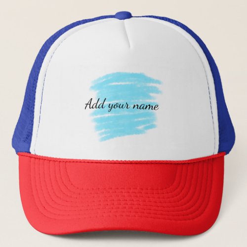 Blue watercolor add name text message here throw  trucker hat