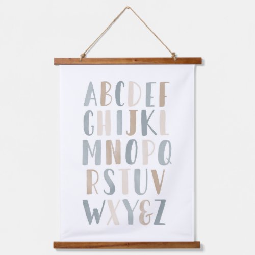 Blue Watercolor Alphabet Neutral Nursery Decor Hanging Tapestry
