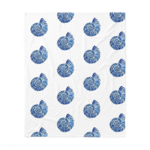 Blue Watercolor Ammonite Blanket - Coastal