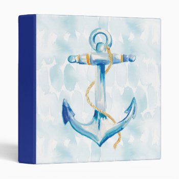 Blue Watercolor Anchor 3 Ring Binder by wildapple at Zazzle