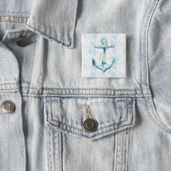 Blue Watercolor Anchor Button by wildapple at Zazzle