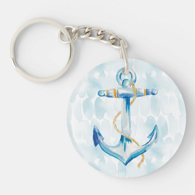 Blue Watercolor Anchor Keychain (Front)