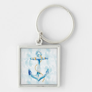 Blue Watercolor Anchor Keychain