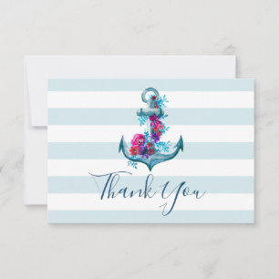 Blue Watercolor Anchor Wedding Thank You Card