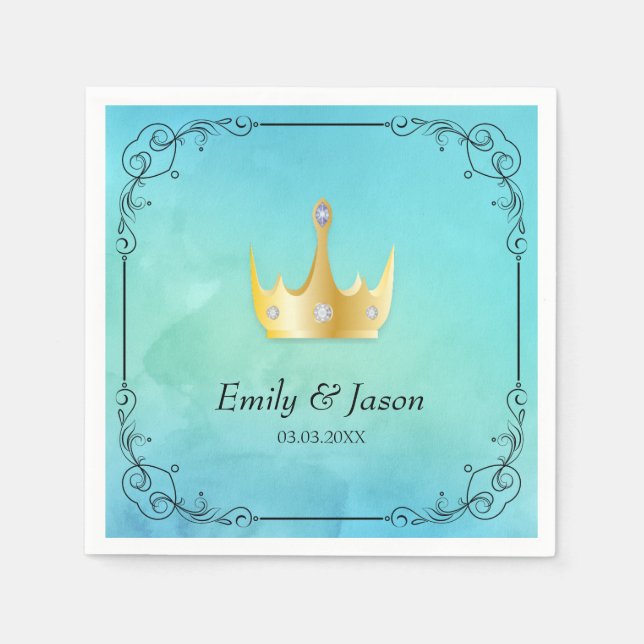 Blue Watercolor And Crown Napkins (Front)