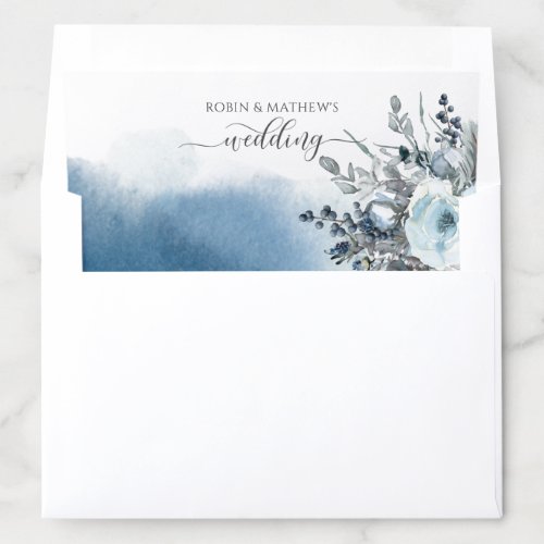 Blue Watercolor and Dusty Blue Floral Wedding Envelope Liner