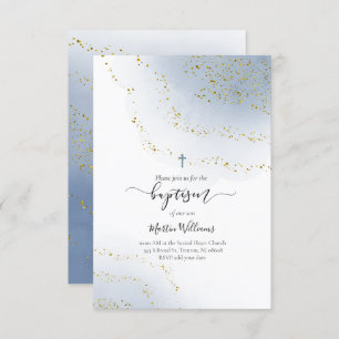 blue watercolor and FAUX foil confetti baptism Invitation