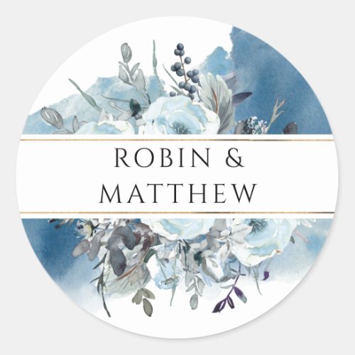 Blue Watercolor and Floral Envelope  Favor Classic Round Sticker