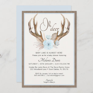 Blue Watercolor Antler Baby Shower Invitation – Ru