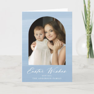 Blue Watercolor Arch 2 Photo Easter Wishes Holiday Card