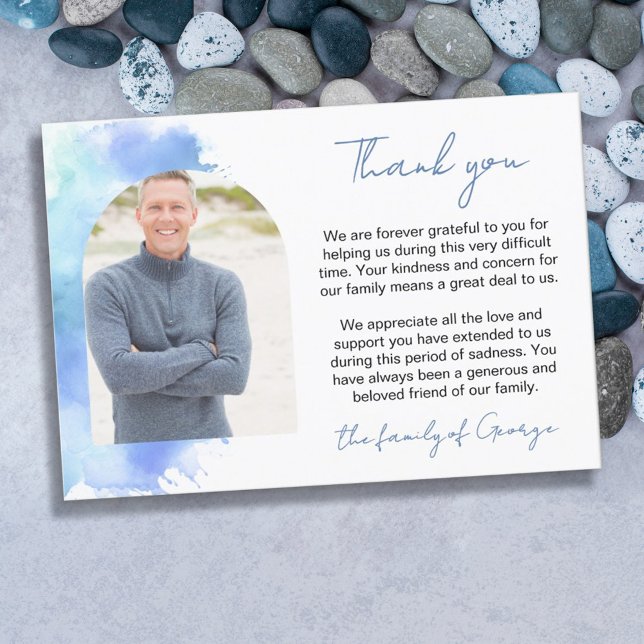 Blue Watercolor Arch Photo Sympathy Thank You (Creator Uploaded)