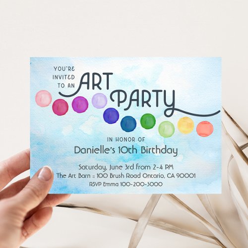 Blue Watercolor Art Birthday Party Invitation