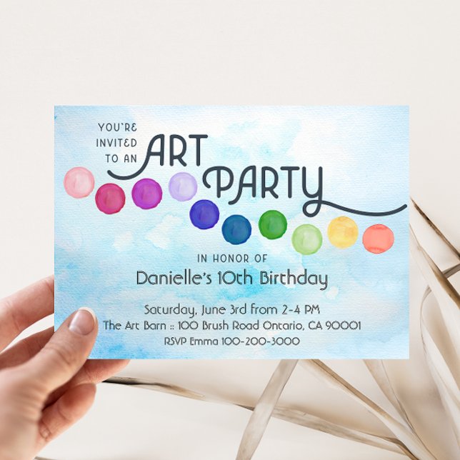 Blue Watercolor Art Birthday Party Invitation (Creator Uploaded)