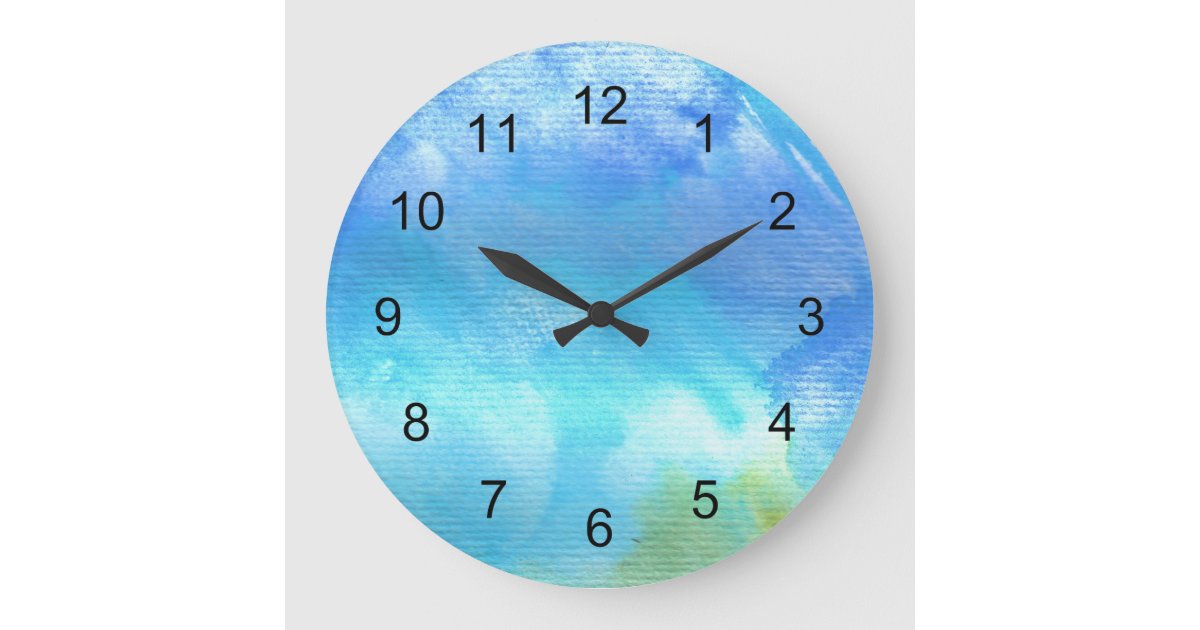 Blue Watercolor Art Clock Zazzle Blue Watercolor Art Clock Zazzle