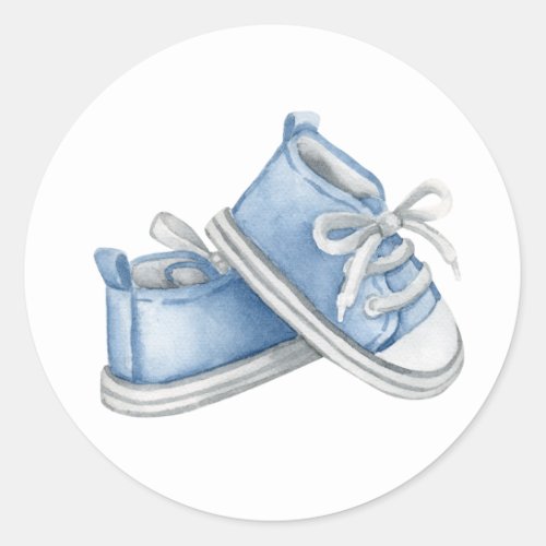 Blue Watercolor Baby Booties Baby Shower Classic Round Sticker