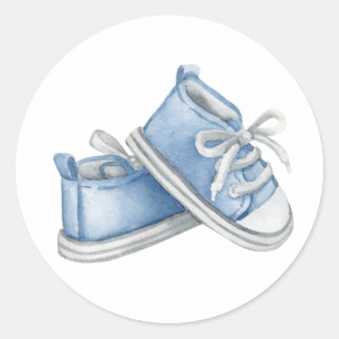 Blue Watercolor Baby Booties Baby Shower Classic Round Sticker