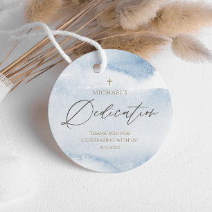 Blue Watercolor Baby Boy Dedication Favor Tag