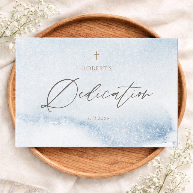 Blue Watercolor Baby Boy Dedication Guest Book (Dusty Blue Watercolor Baby Boy Dedication Guest Book)