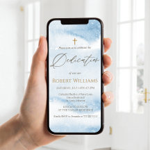 Blue Watercolor Baby Boy Dedication Mobile Invite
