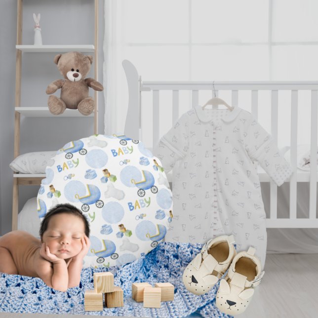 Blue Watercolor Baby Boy Nursery Decor Round Pillow (Creator Uploaded)