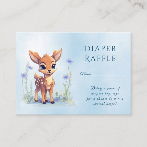 Blue Watercolor Baby Deer Blue Flowers Baby Shower Enclosure Card