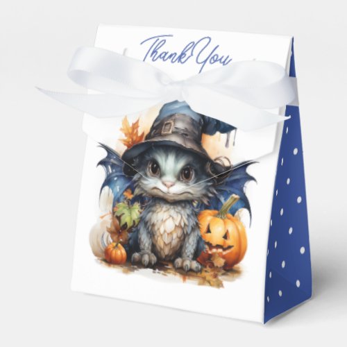 Blue Watercolor Baby Dragon Halloween Party Favor Boxes