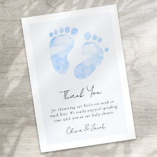 Blue Watercolor Baby Feet Baby Shower Thank You Card