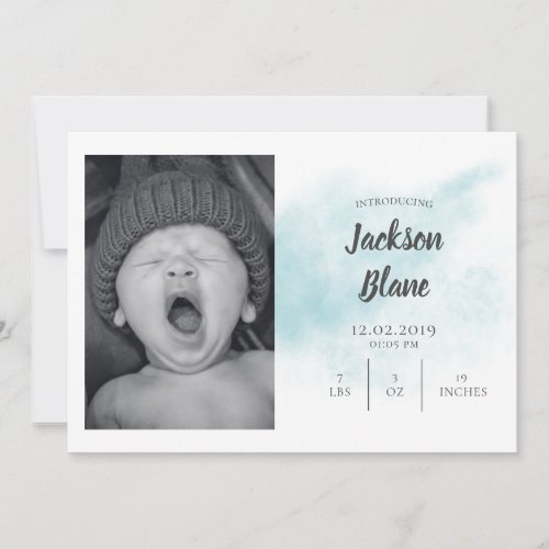 Blue Watercolor Baby Photo Collage Boy Birth Announcement