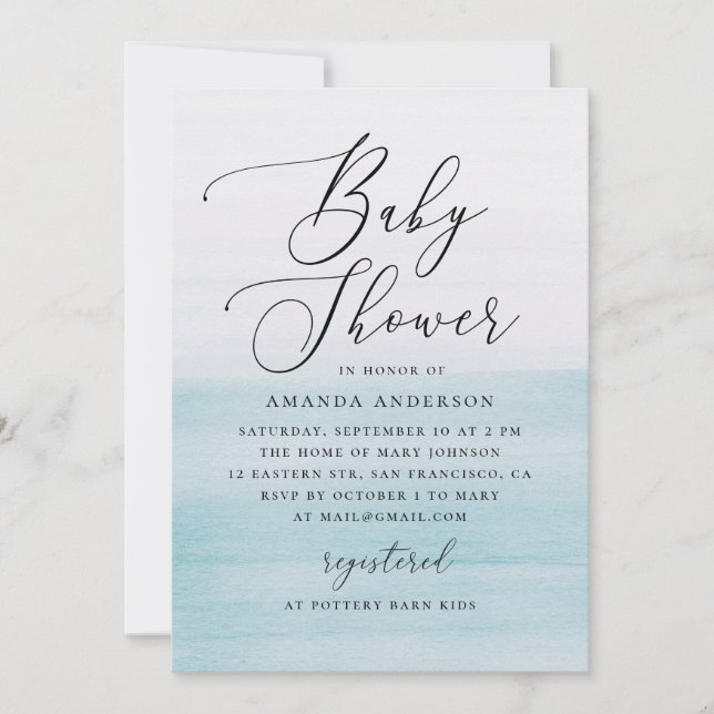 Blue Watercolor Baby Shower | Elegant Coastal Invitation (Front)