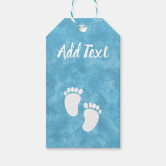 Blue Watercolor Baby Shower Foot Print Gift Tags