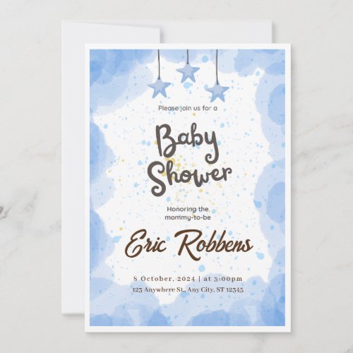 Blue Watercolor Baby Shower Invitation