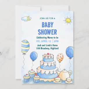 Blue Watercolor Baby Shower Invitation