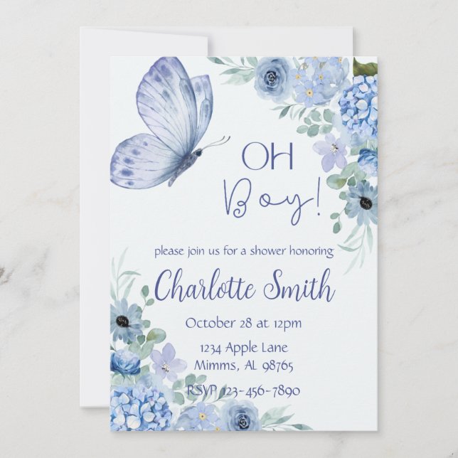  Blue Watercolor Baby Shower Invitation (Front)