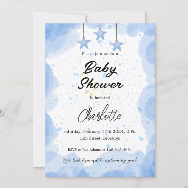 Blue Watercolor Baby Shower Invitation (Front)
