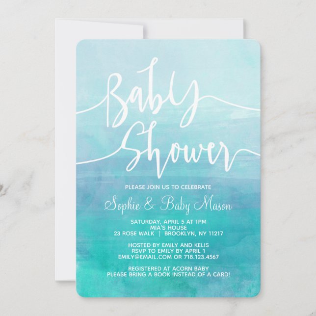 Blue Watercolor Baby Shower Invitation Baby Boy (Front)