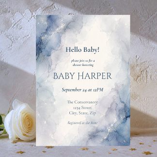 Blue Watercolor Baby Shower Invitation | Elegant