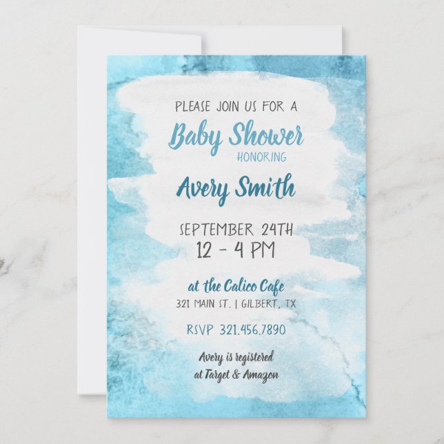 Blue Watercolor Baby Shower Invite (Front)