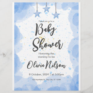 Blue Watercolor Baby Shower, Oh Boy Baby Shower Flyer