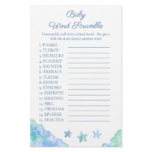 Blue Watercolor Baby Shower Word Scramble Game