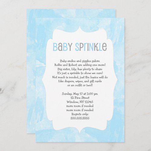 Blue Watercolor Baby Sprinkle  boy baby shower Invitation