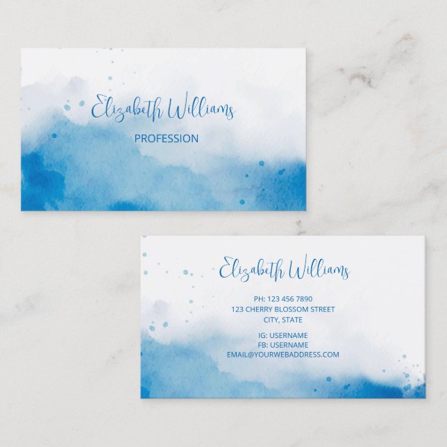  Blue  Watercolor Background Business Card (Front/Back)