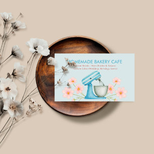 Blue Watercolor Bakery Logo Floral Business Card