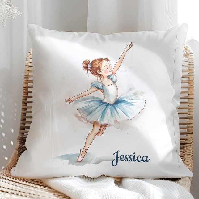 Blue Watercolor Ballerina Dancer Throw Pillow (Creator Uploaded)